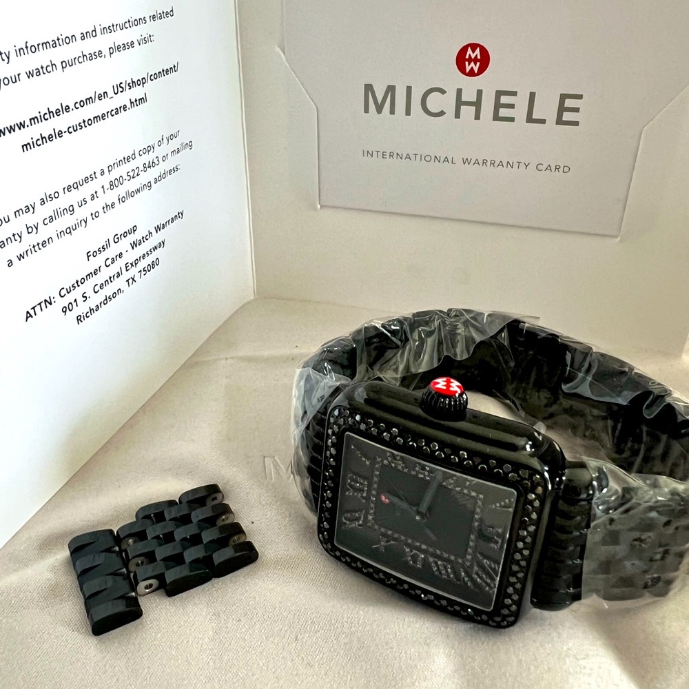 Brand New in Box Black Michele Deco Noir Diamond Watch 06T000215